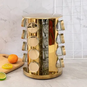 Gold Rotating Spice Rack with 16 Jars