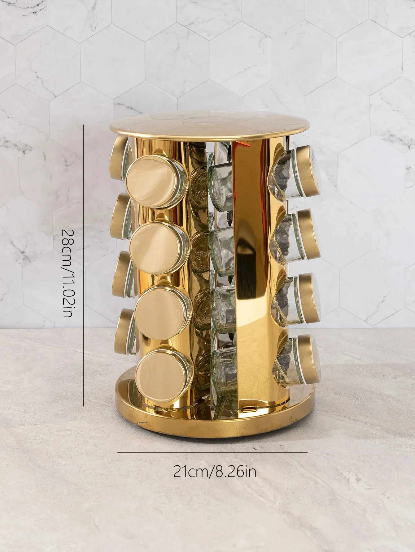 Gold Rotating Spice Rack with 16 Jars