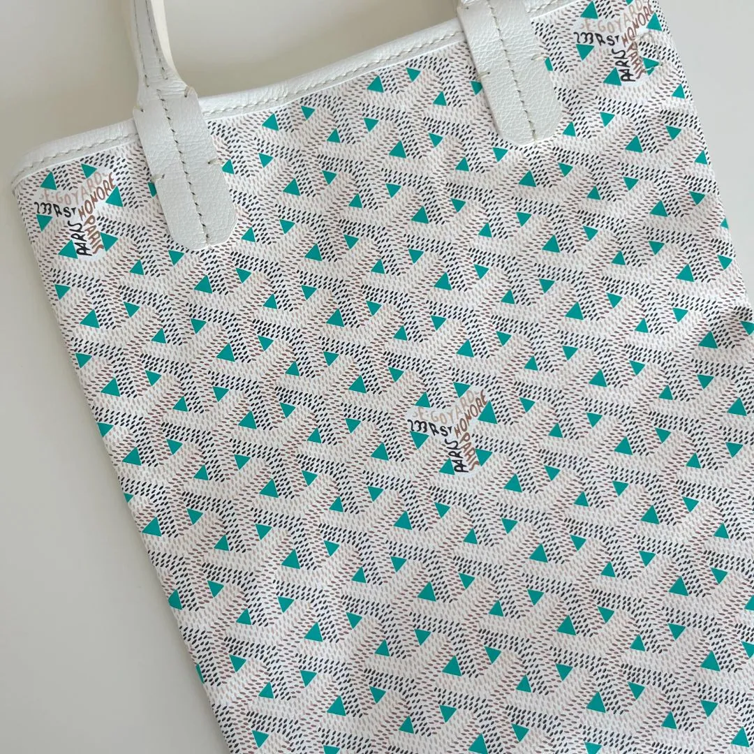Goyard White and Blue Goyardine Canvas & Chevroches Calfskin Poitiers Claire-Voie Bag