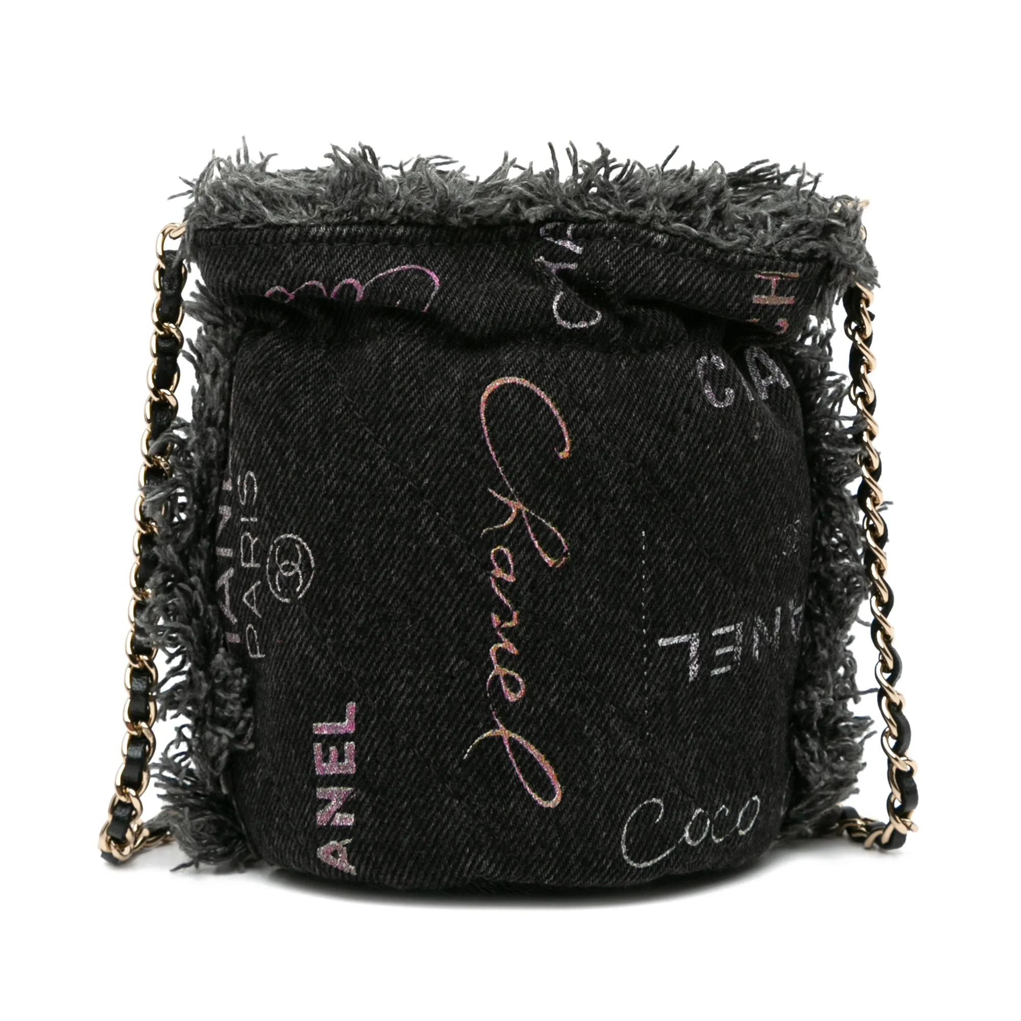 Gray Chanel Mini Denim Mood Bucket with Chain