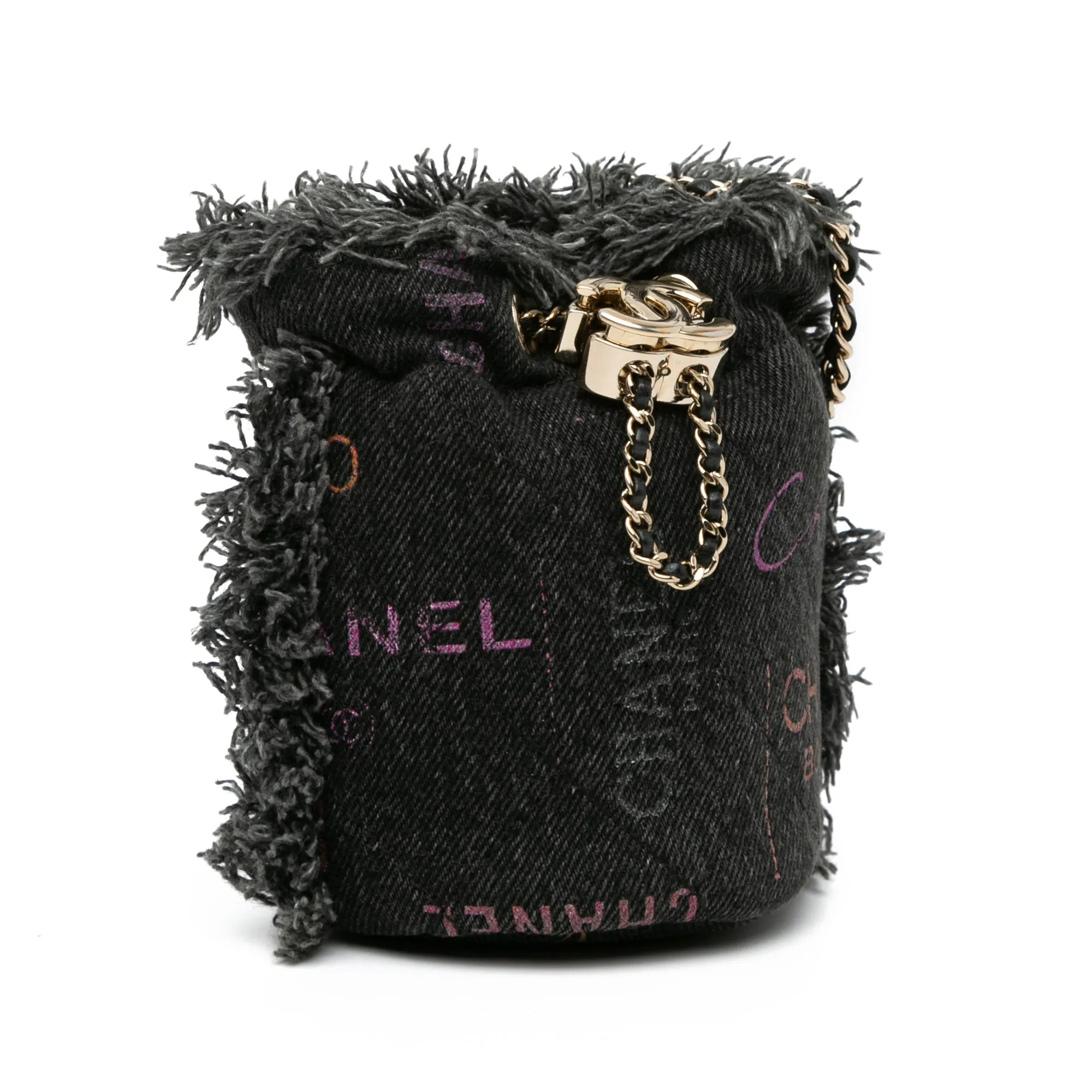 Gray Chanel Mini Denim Mood Bucket with Chain