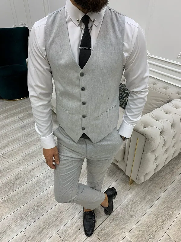 Gray Slim Fit Peak Lapel Striped Suit by GentWith | Worldwide Shipping