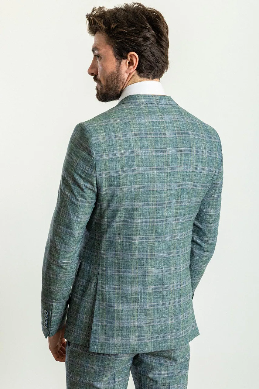 Green Slim Fit Notch Lapel 3 Piece Plaid Suit for Men | GentWith