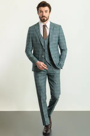 Green Slim Fit Notch Lapel 3 Piece Plaid Suit for Men | GentWith