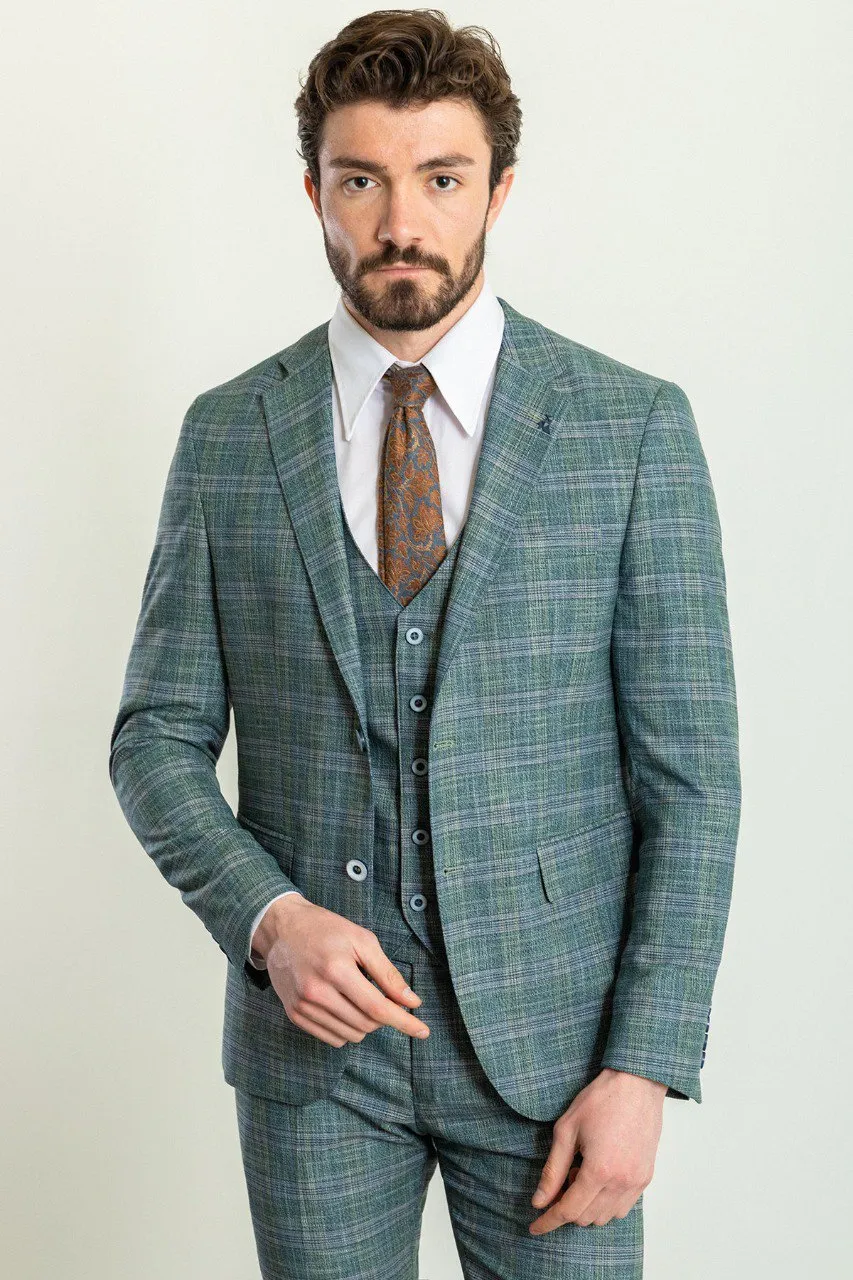 Green Slim Fit Notch Lapel 3 Piece Plaid Suit for Men | GentWith