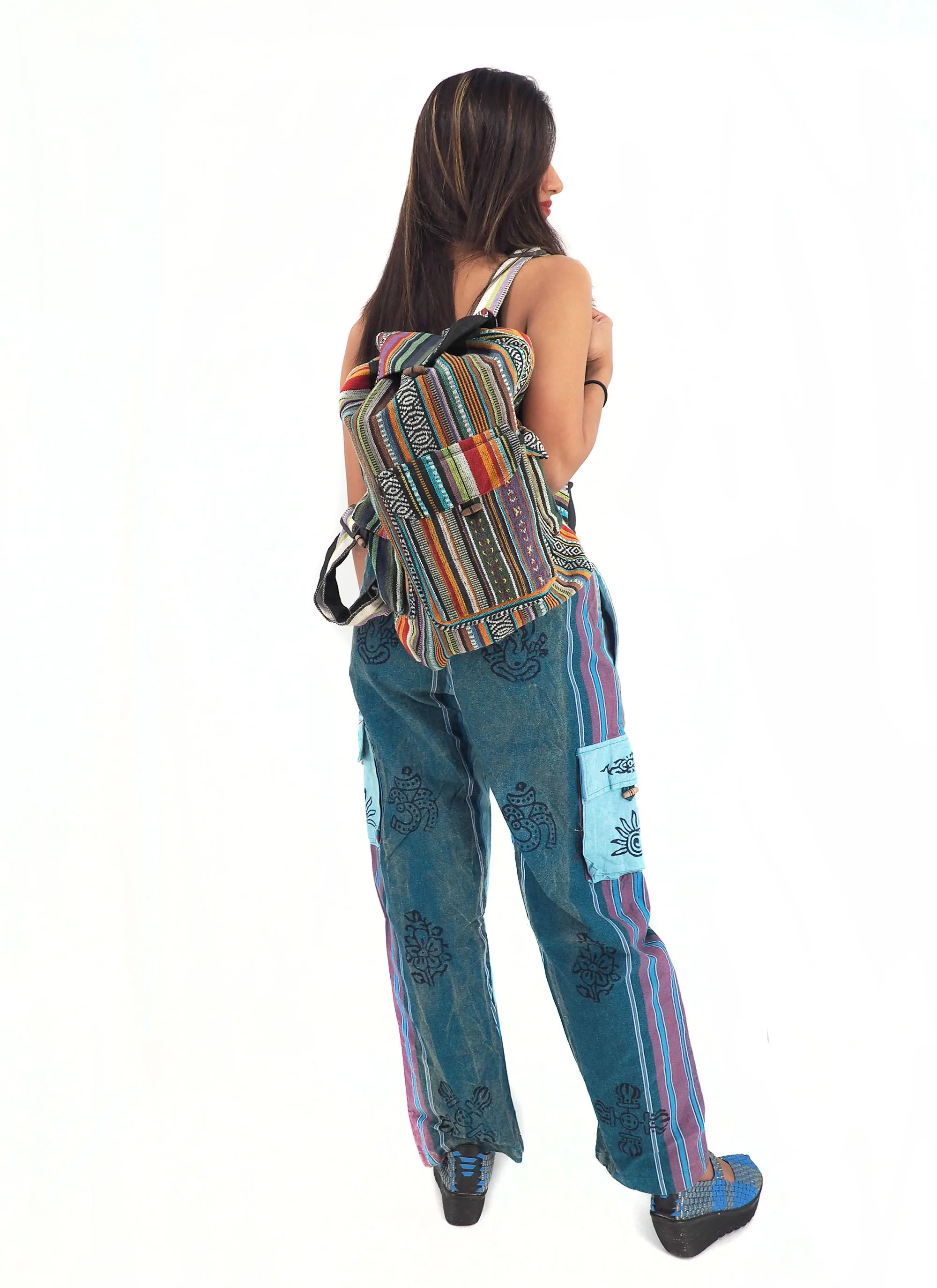 Handmade Backpack Soft Cotton Hemp Hippie Handbag Purse School Bag Travel Bag