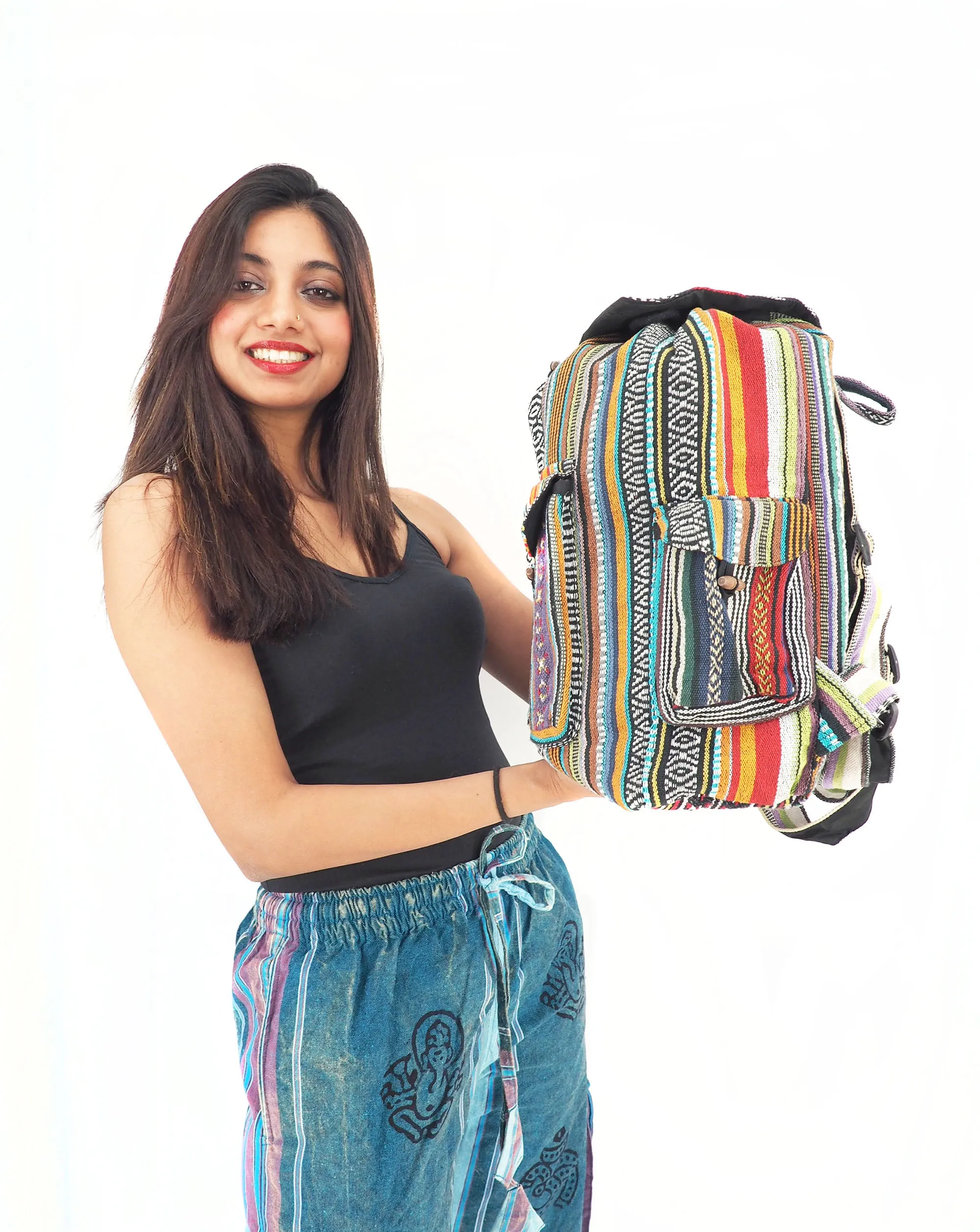 Handmade Backpack Soft Cotton Hemp Hippie Handbag Purse School Bag Travel Bag