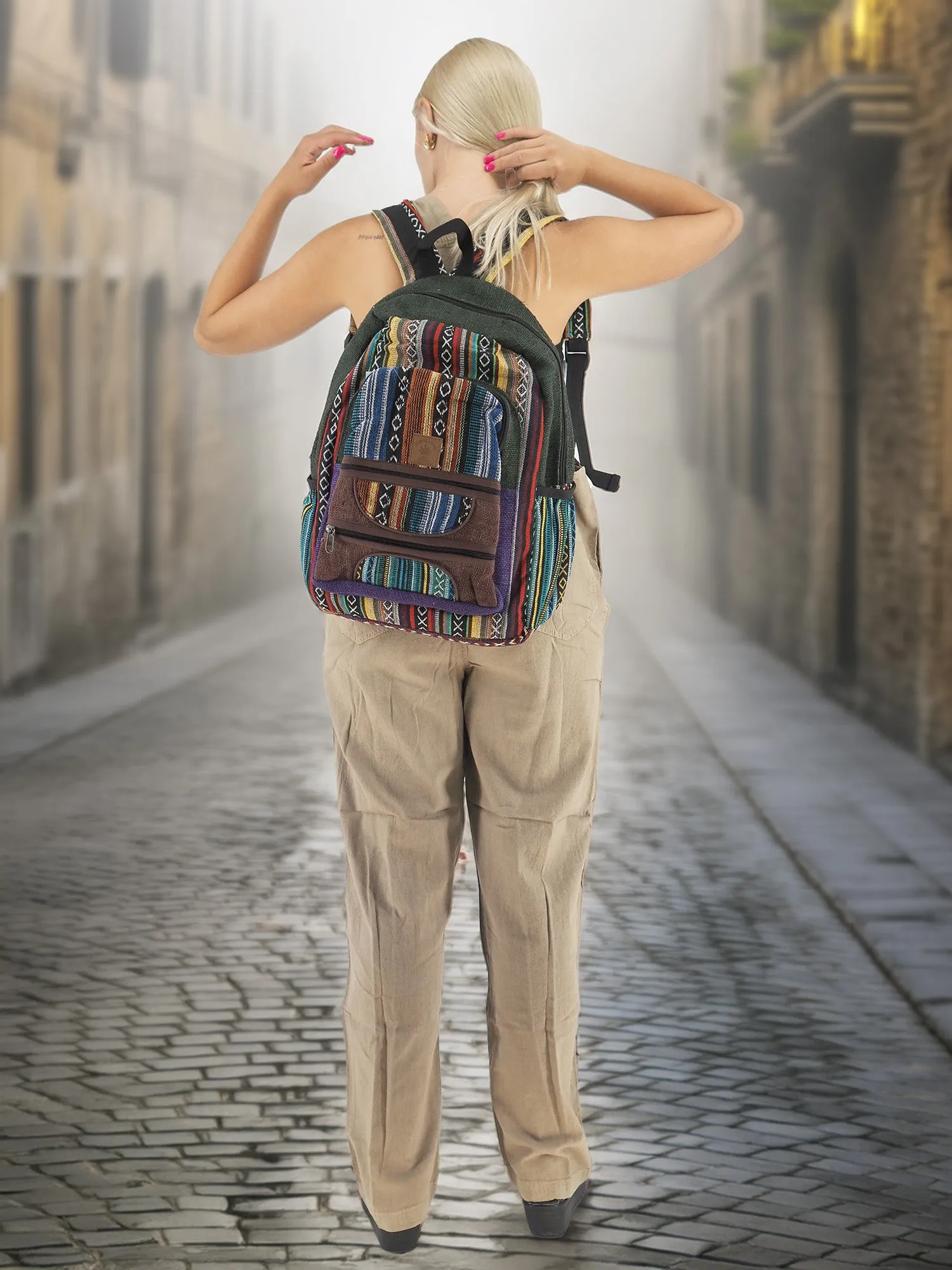 Handmade Large Backpack Cotton Hemp Hippie Handbag Purse School Bag Travel Bag