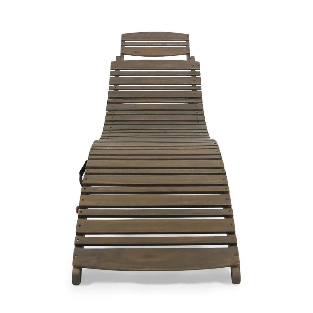Hanie Outdoor Foldable Chaise Lounger, 73 Inch, Slatted Gray Acacia Wood By Casagear Home