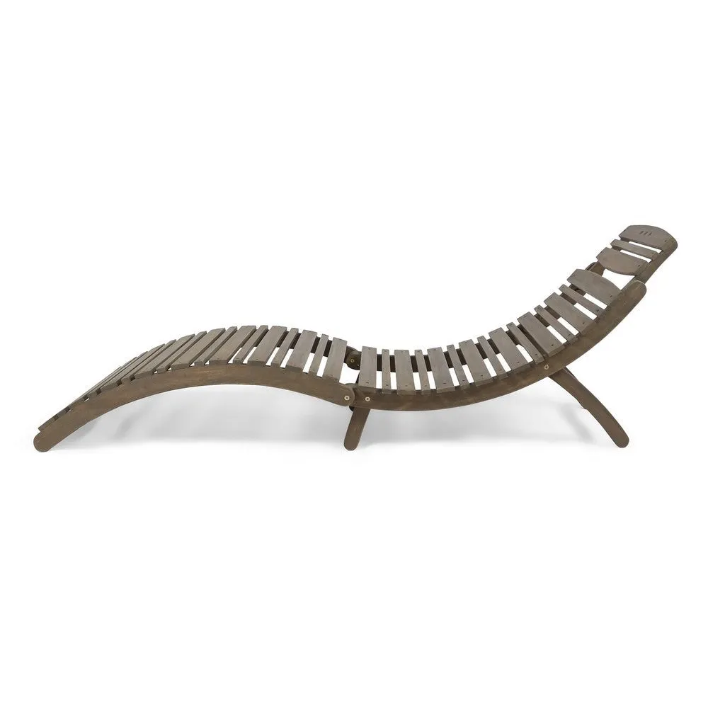 Hanie Outdoor Foldable Chaise Lounger, 73 Inch, Slatted Gray Acacia Wood By Casagear Home