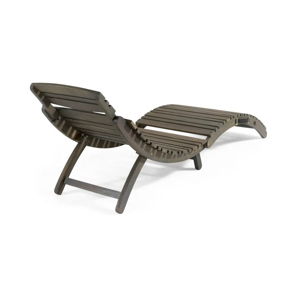 Hanie Outdoor Foldable Chaise Lounger, 73 Inch, Slatted Gray Acacia Wood By Casagear Home