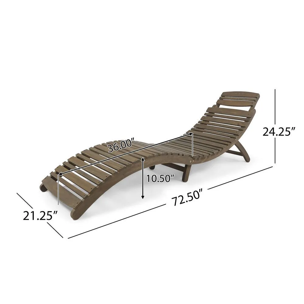 Hanie Outdoor Foldable Chaise Lounger, 73 Inch, Slatted Gray Acacia Wood By Casagear Home
