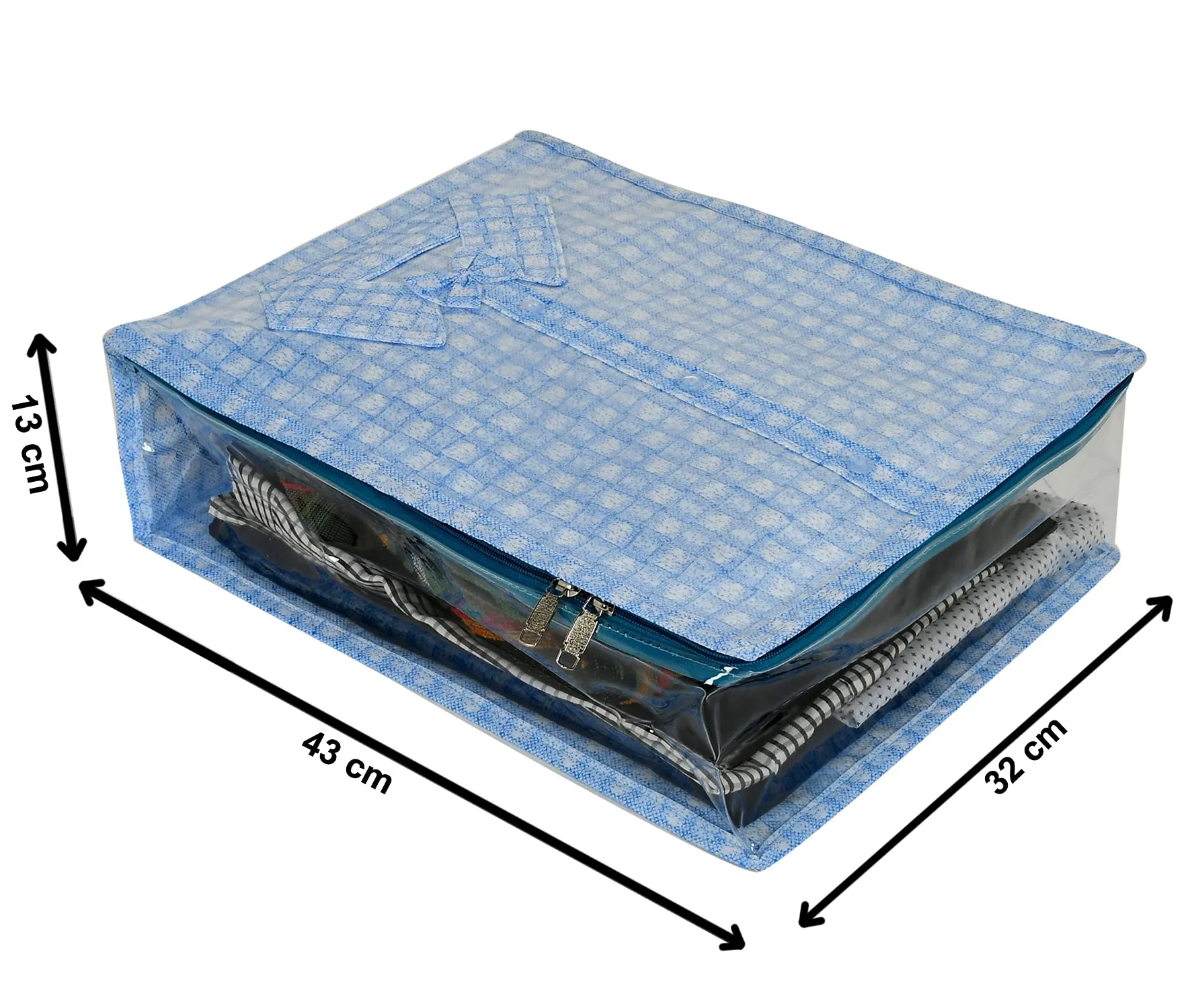 Heart Home Check Design Laminated PVC Transaparent Shirt Cover Bag (Blue)-HS_38_HEARTH21285