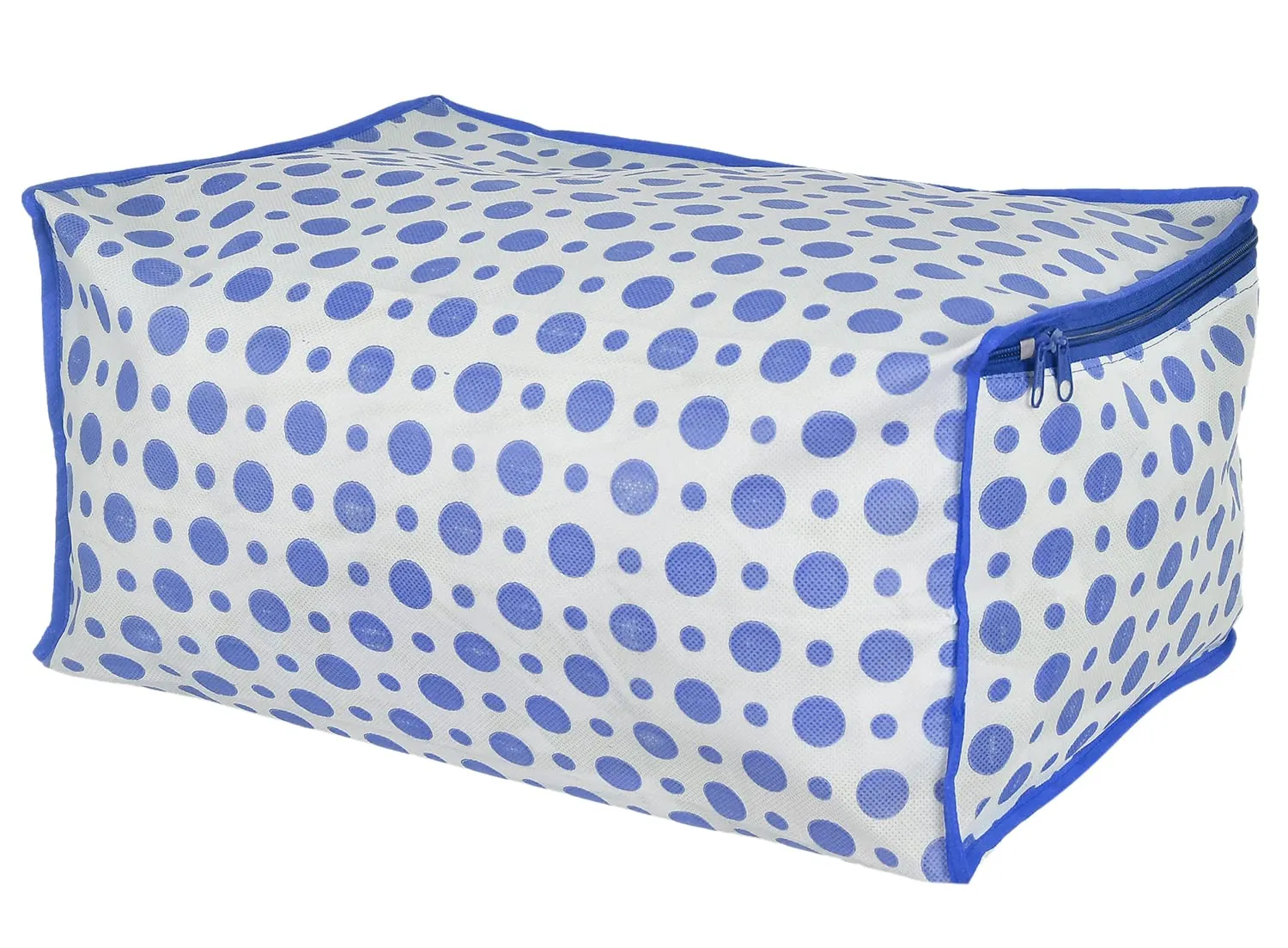 Heart Home Dot Printed Foldable, Lightweight Non-Woven Saree Cover/Organizer With Tranasparent Window- Pack of 3 (Blue)-46HH0493