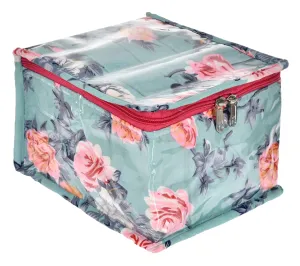 Heart Home Flower Printed Laminated PVC Multipurpose Jewellery Organizer With 10 Tranasparent Pouches (Green)-45HH022