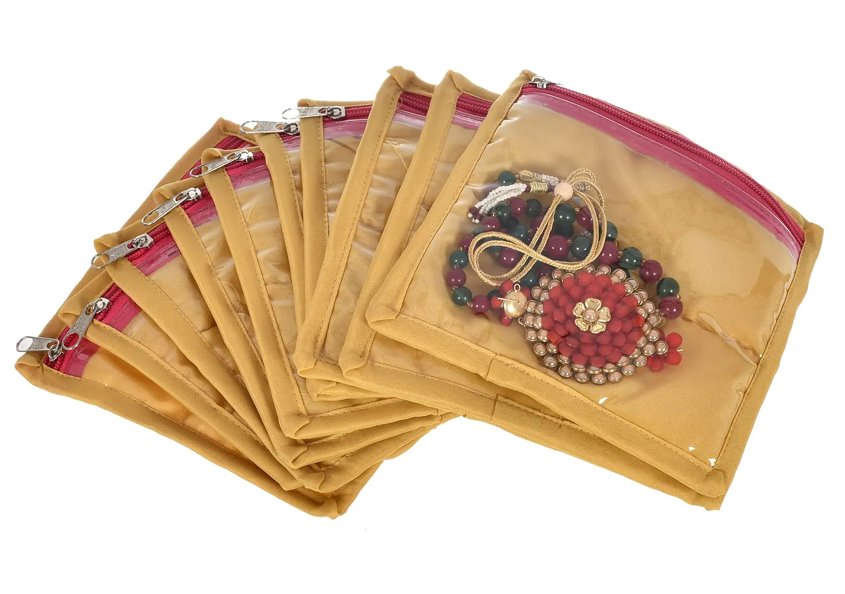 Heart Home Flower Printed Laminated PVC Multipurpose Jewellery Organizer With 10 Tranasparent Pouches (Green)-45HH022
