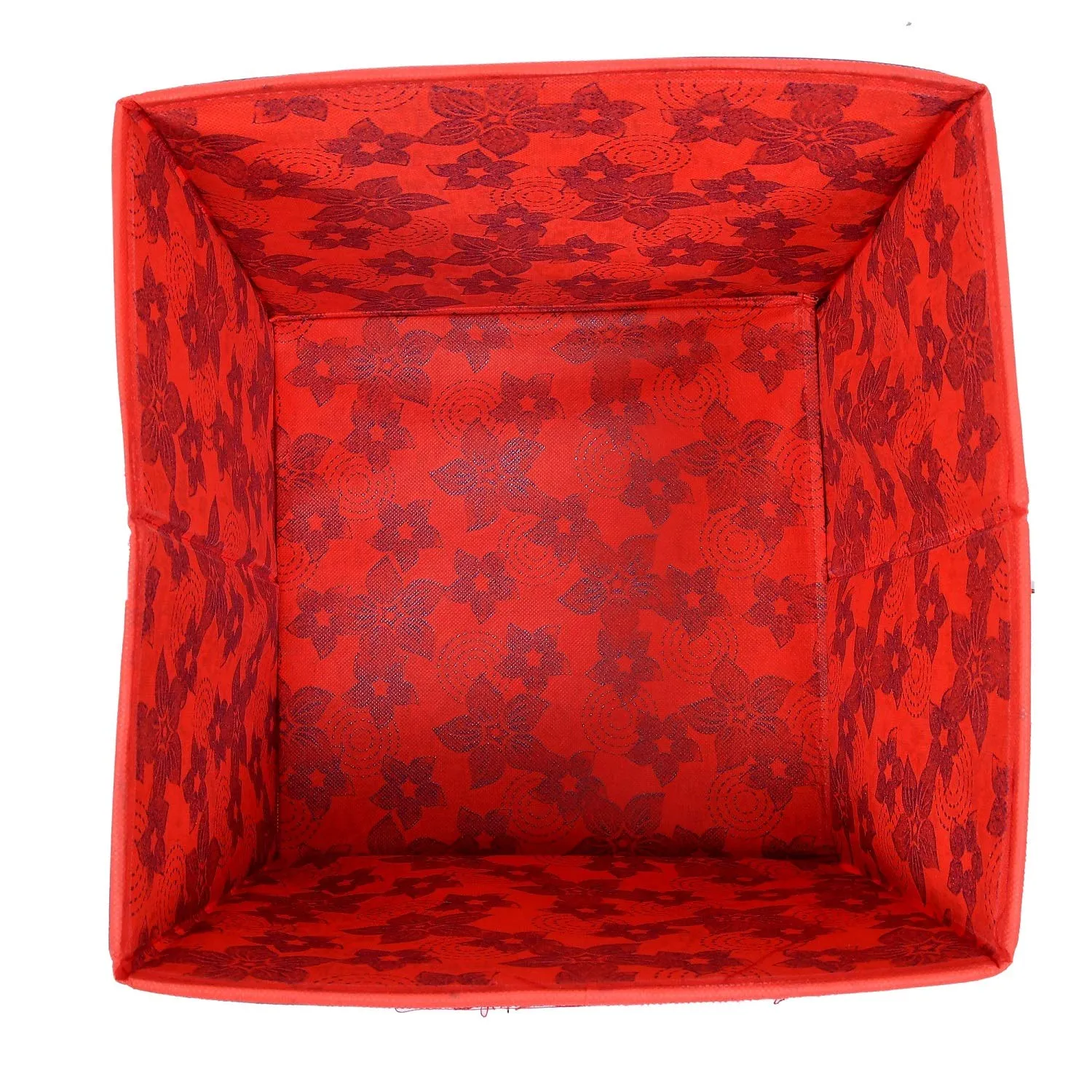 Heart Home Metalic Printed Non-Woven Storage Box/Bin With Handle- Pack of 4 (Red)-HS43HEARTH26218