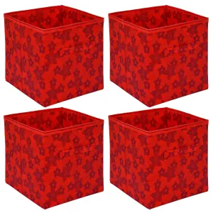 Heart Home Metalic Printed Non-Woven Storage Box/Bin With Handle- Pack of 4 (Red)-HS43HEARTH26218