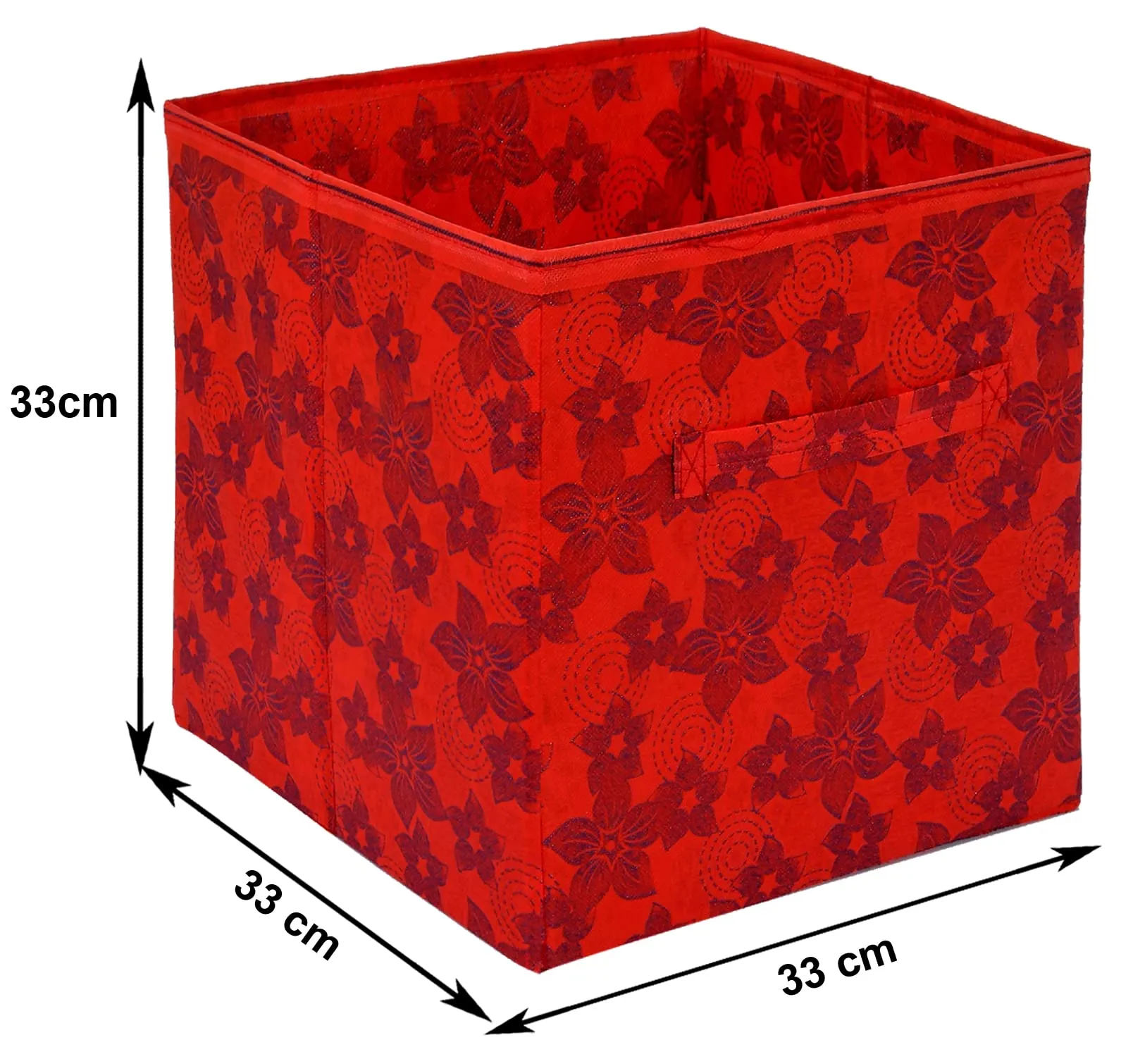 Heart Home Metalic Printed Non-Woven Storage Box/Bin With Handle- Pack of 4 (Red)-HS43HEARTH26218