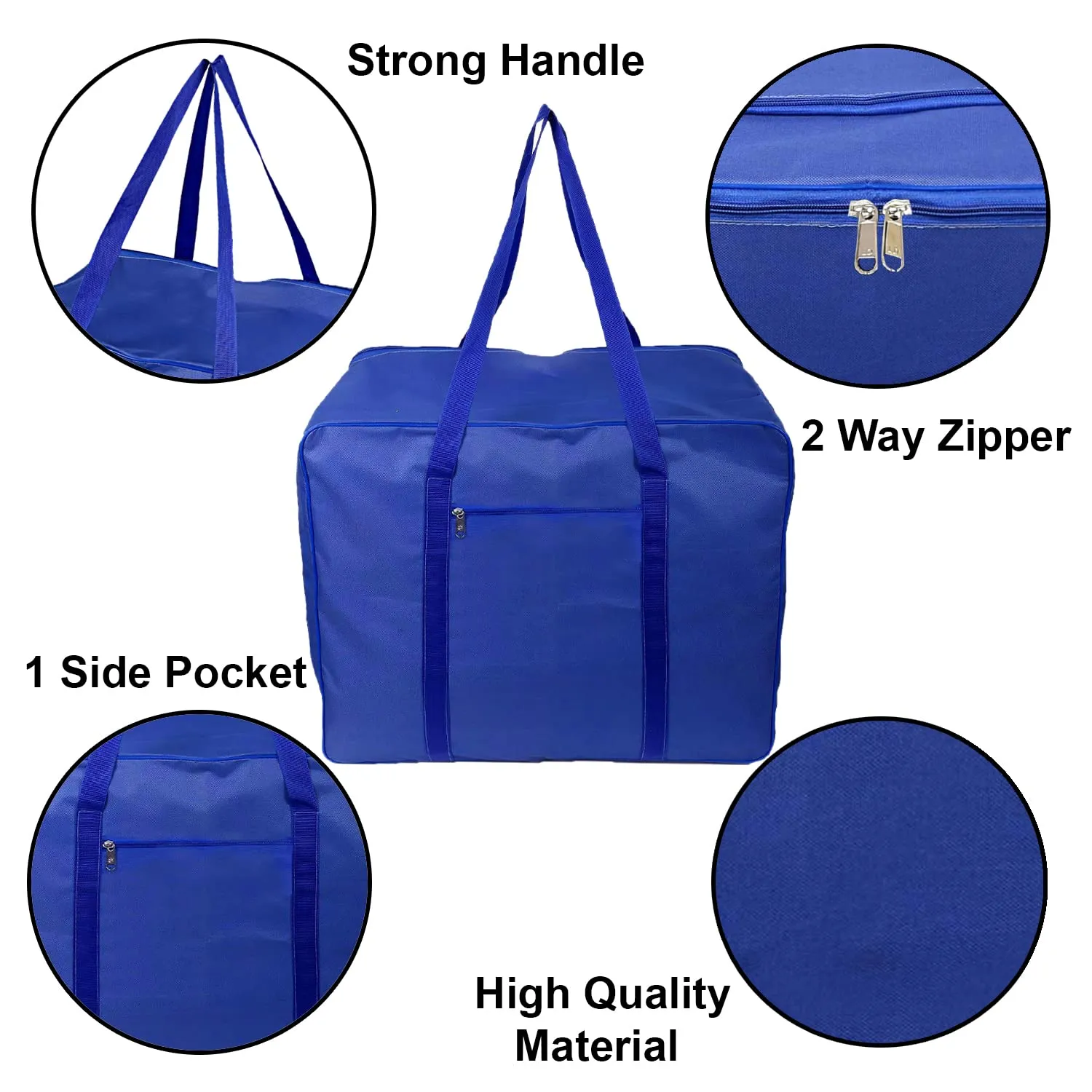 Heart Home Moisture Proof Wardrobe Organizer Storage Bag For Clothes With Zipper Closure and Handle- Pack of 2 (Blue)-HS43HEARTH26639