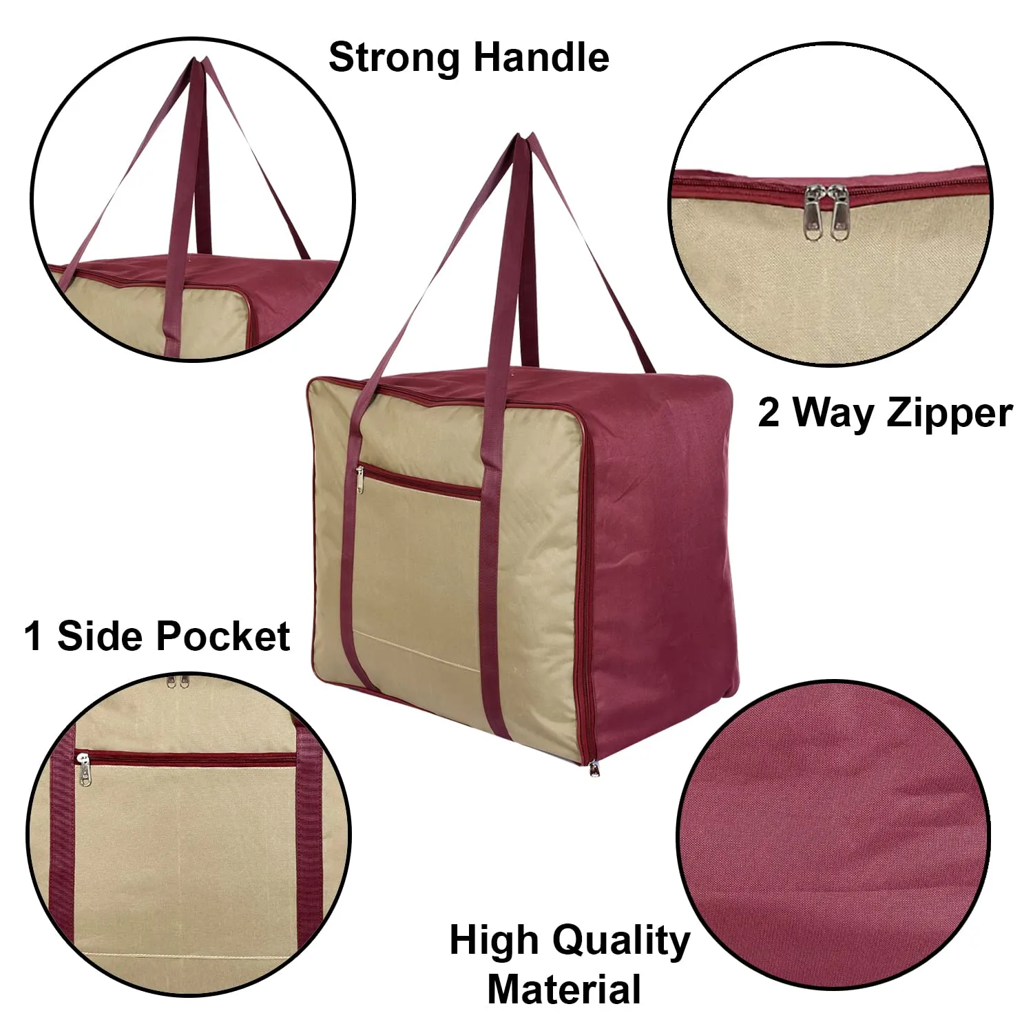 Heart Home Moisture Proof Wardrobe Organizer Storage Bag For Clothes With Zipper Closure and Handle- Pack of 2 (Brown & Maroon)-HS43HEARTH26667