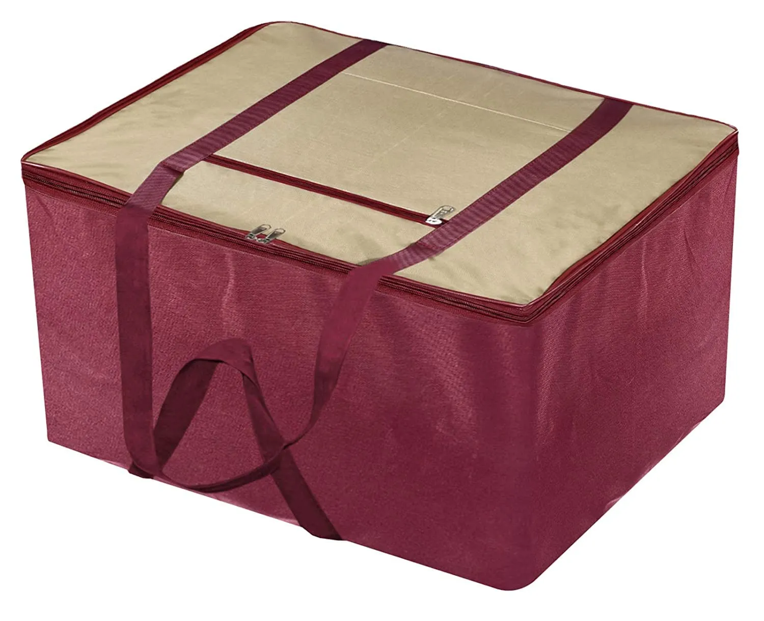 Heart Home Moisture Proof Wardrobe Organizer Storage Bag For Clothes With Zipper Closure and Handle- Pack of 2 (Brown & Maroon)-HS43HEARTH26667