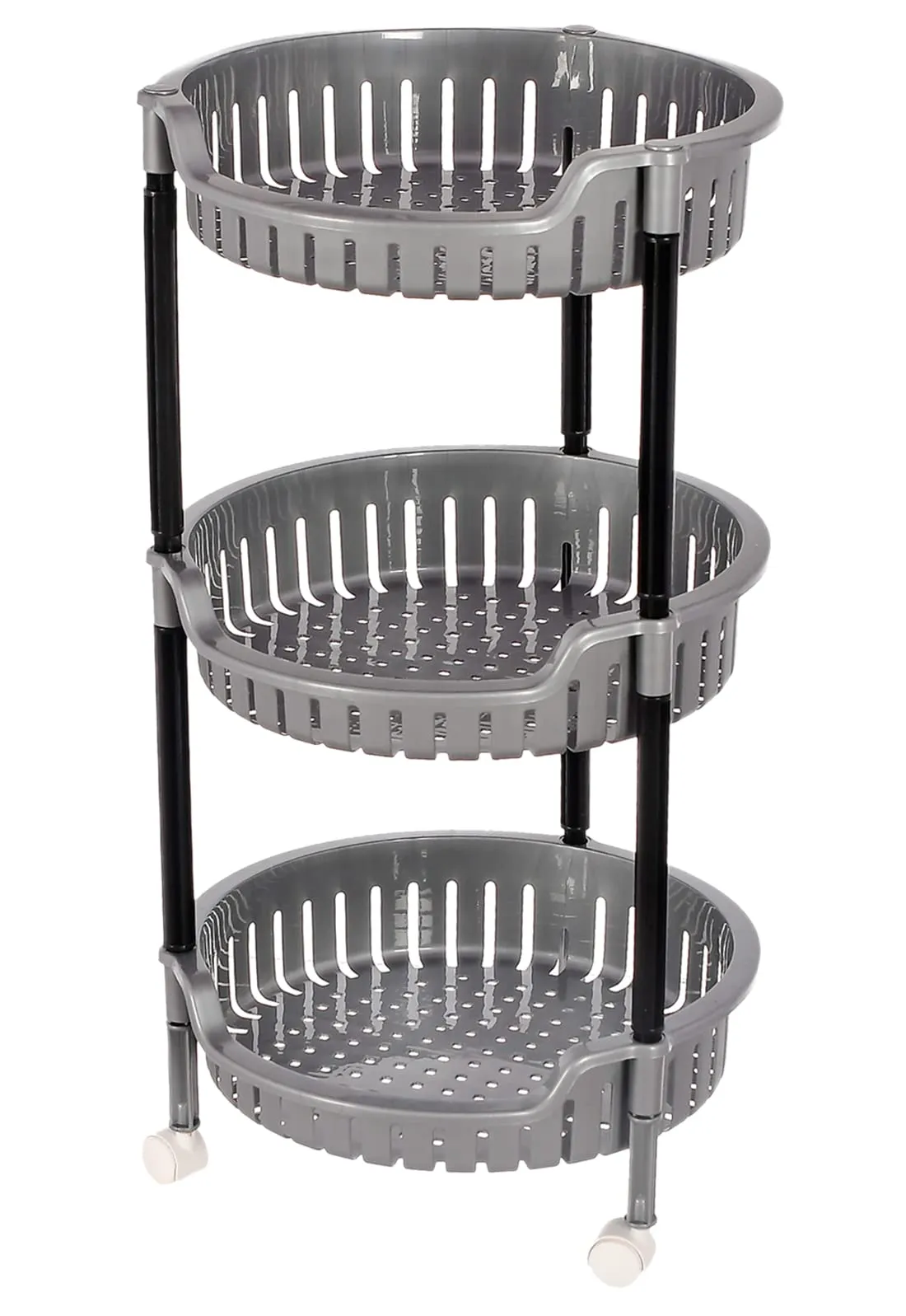 Heart Home Multiuses 3 Tier Round Plastic Storage Cart Organizer for Kitchen Laundry Room Bathroom Office with Wheels (Grey) -46KHH0258,Standard