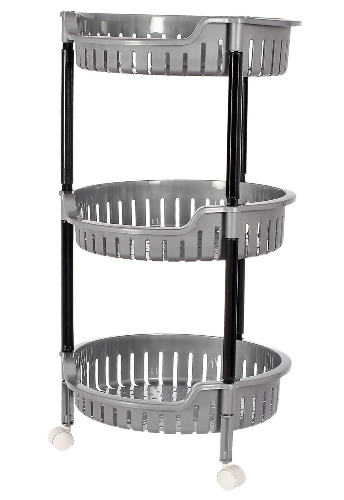 Heart Home Multiuses 3 Tier Round Plastic Storage Cart Organizer for Kitchen Laundry Room Bathroom Office with Wheels (Grey) -46KHH0258,Standard