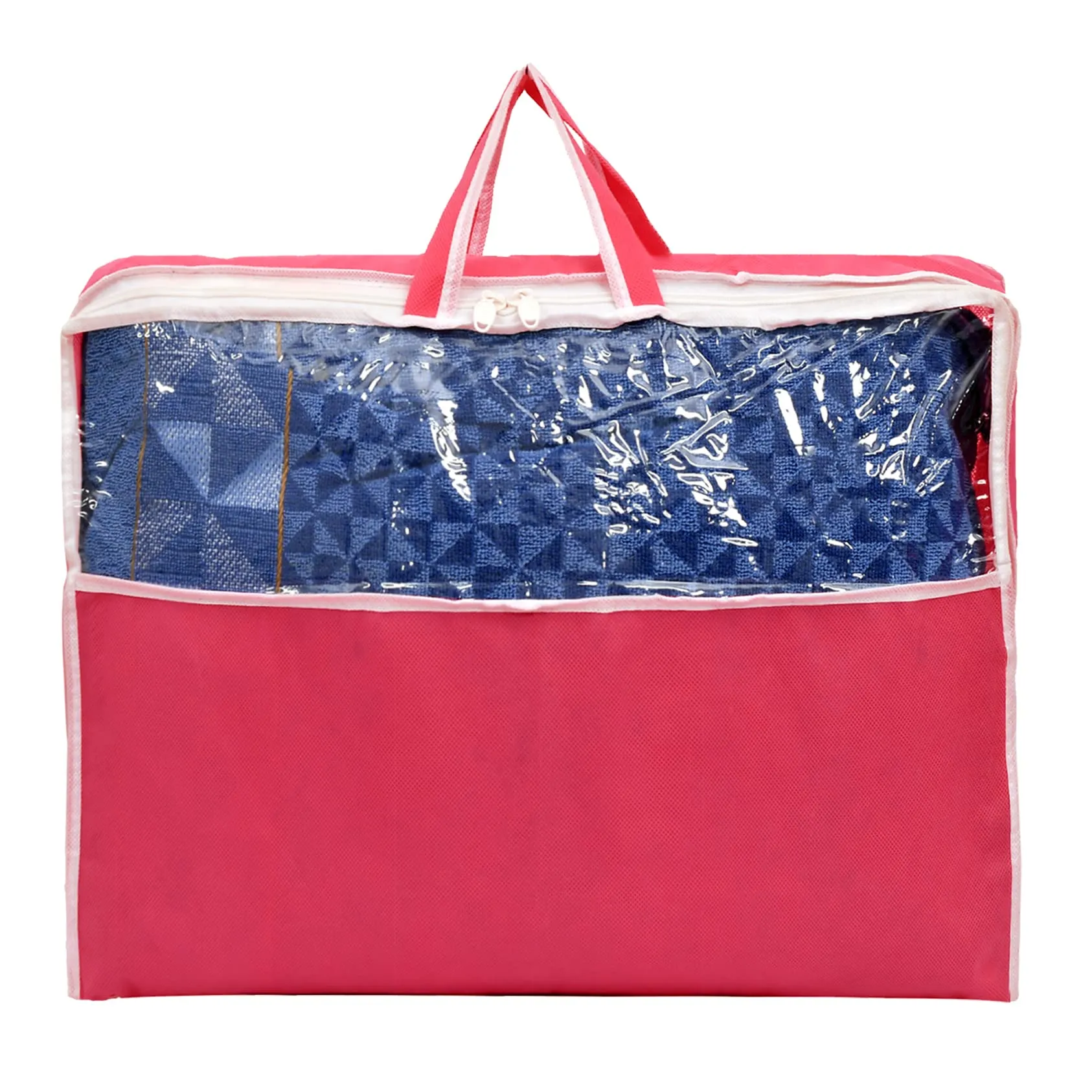 Heart Home Multiuses Non-Woven Clothes Storage Bag/Wardrobe Organizer/Saree Cover With Top Tranasparent Window- Pack of 6 (Pink)
