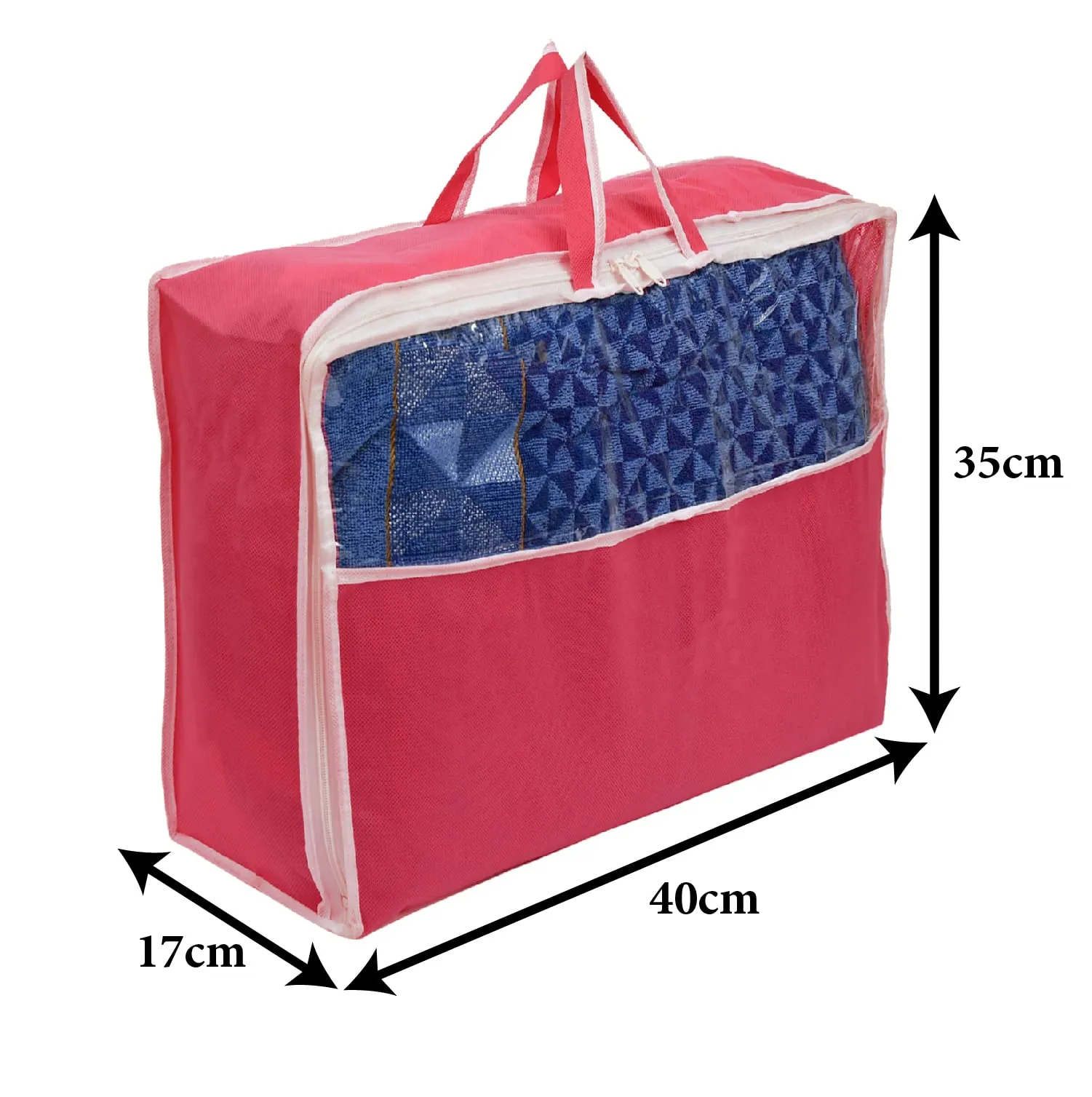 Heart Home Multiuses Non-Woven Clothes Storage Bag/Wardrobe Organizer/Saree Cover With Top Tranasparent Window- Pack of 6 (Pink)