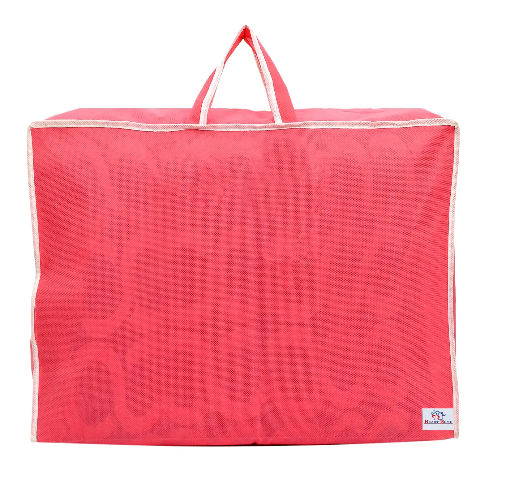 Heart Home Multiuses Non-Woven Clothes Storage Bag/Wardrobe Organizer/Saree Cover With Top Tranasparent Window- Pack of 6 (Pink)