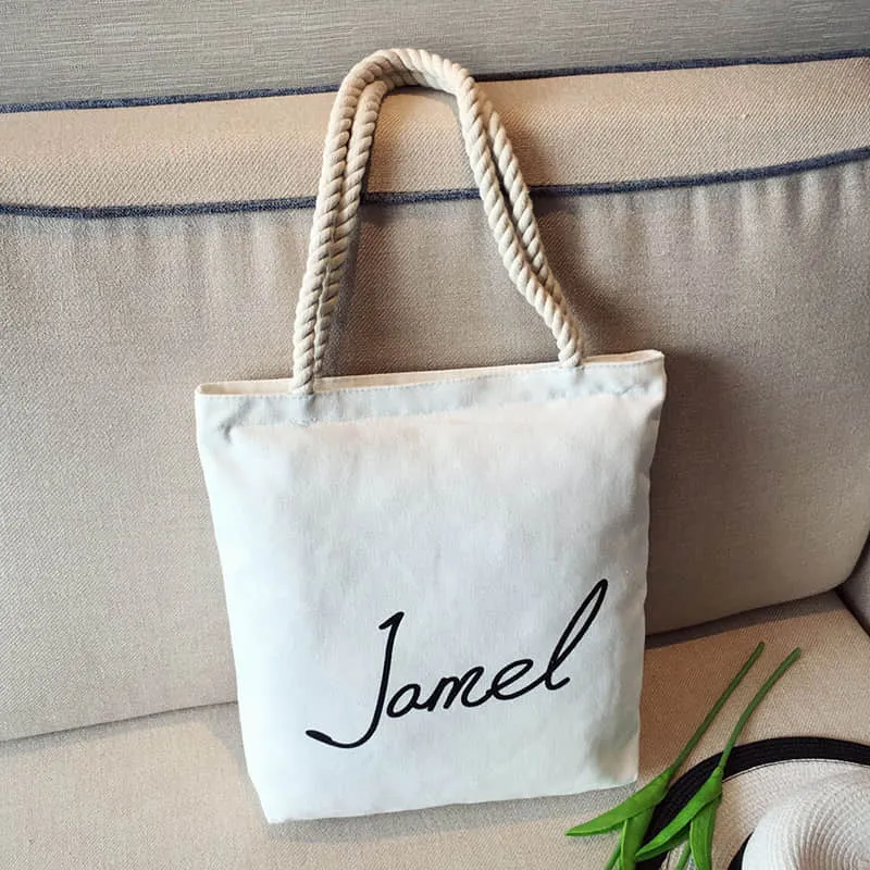 Hemp rope white canvas bag