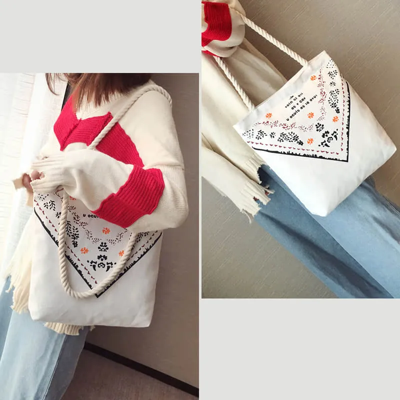 Hemp rope white canvas bag