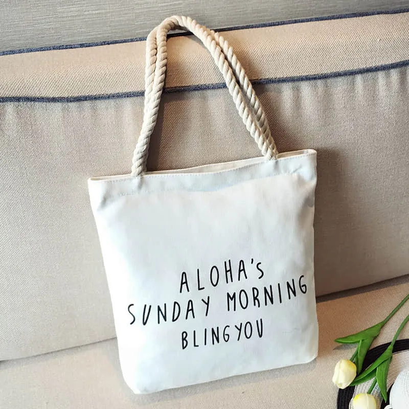 Hemp rope white canvas bag