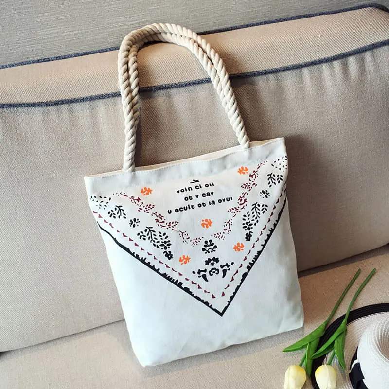 Hemp rope white canvas bag