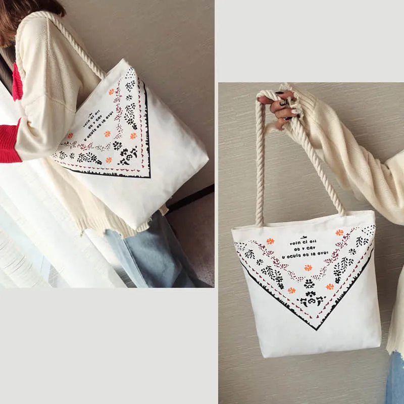Hemp rope white canvas bag