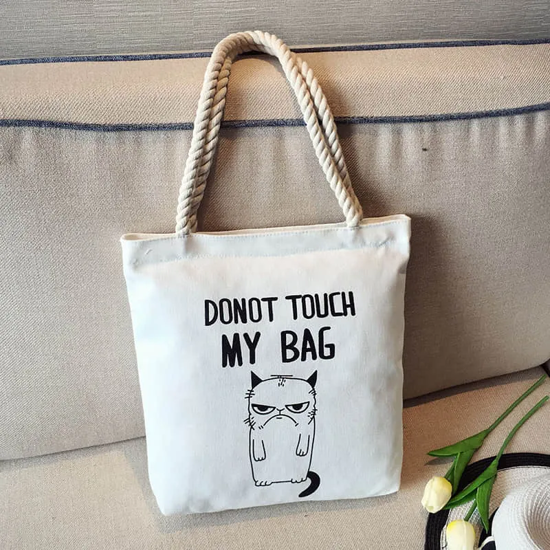 Hemp rope white canvas bag