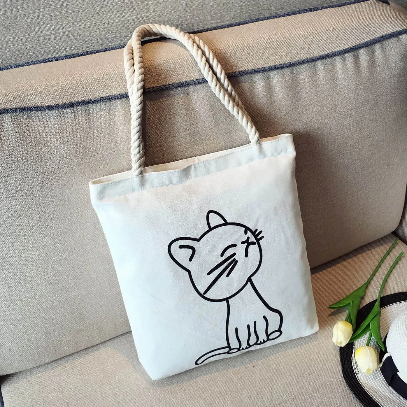 Hemp rope white canvas bag
