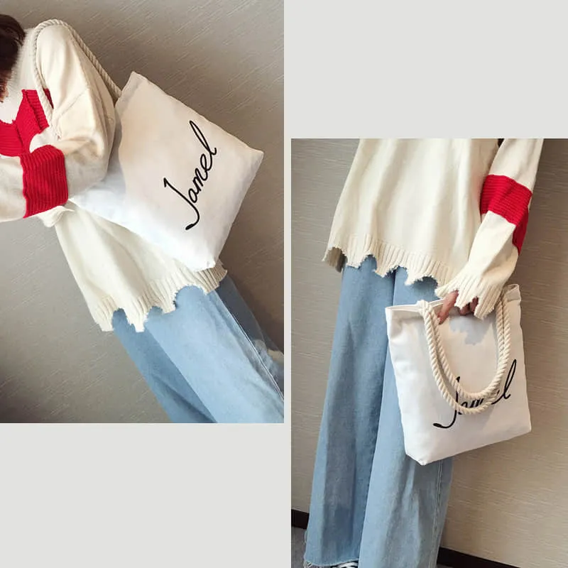 Hemp rope white canvas bag