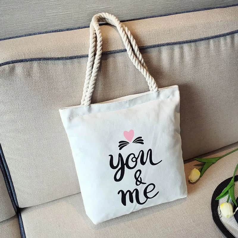 Hemp rope white canvas bag