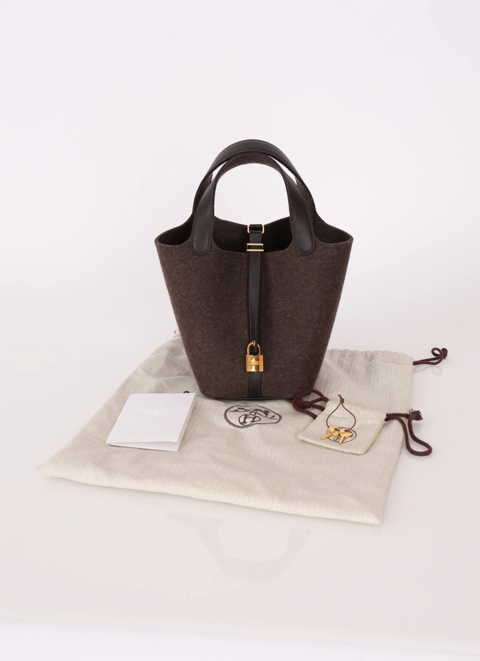 Hermès Wool Chocolate Picotin 18 GHW