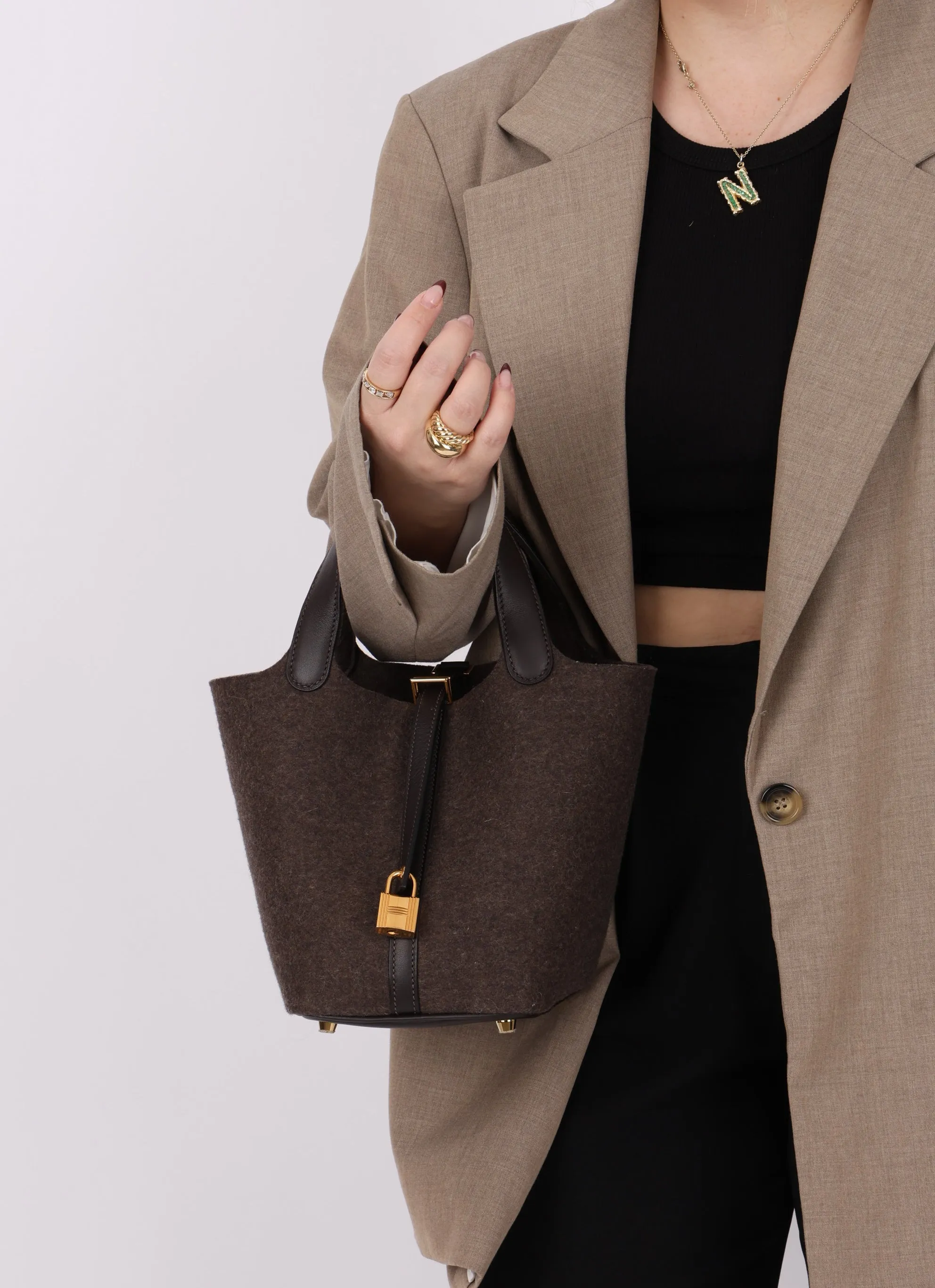 Hermès Wool Chocolate Picotin 18 GHW