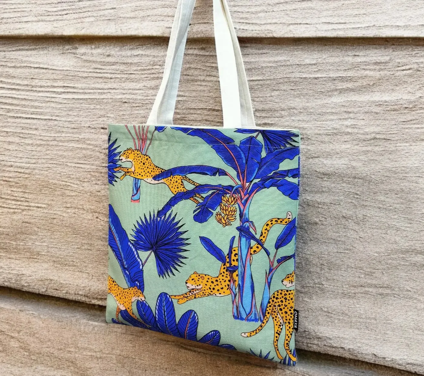 House of Omaya "Tropical Cheetah Printed Canvas Tote Bag (Size 34x36 Cms.) canvas tote bag,designer tote bag