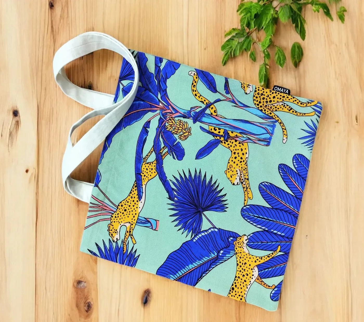 House of Omaya "Tropical Cheetah Printed Canvas Tote Bag (Size 34x36 Cms.) canvas tote bag,designer tote bag