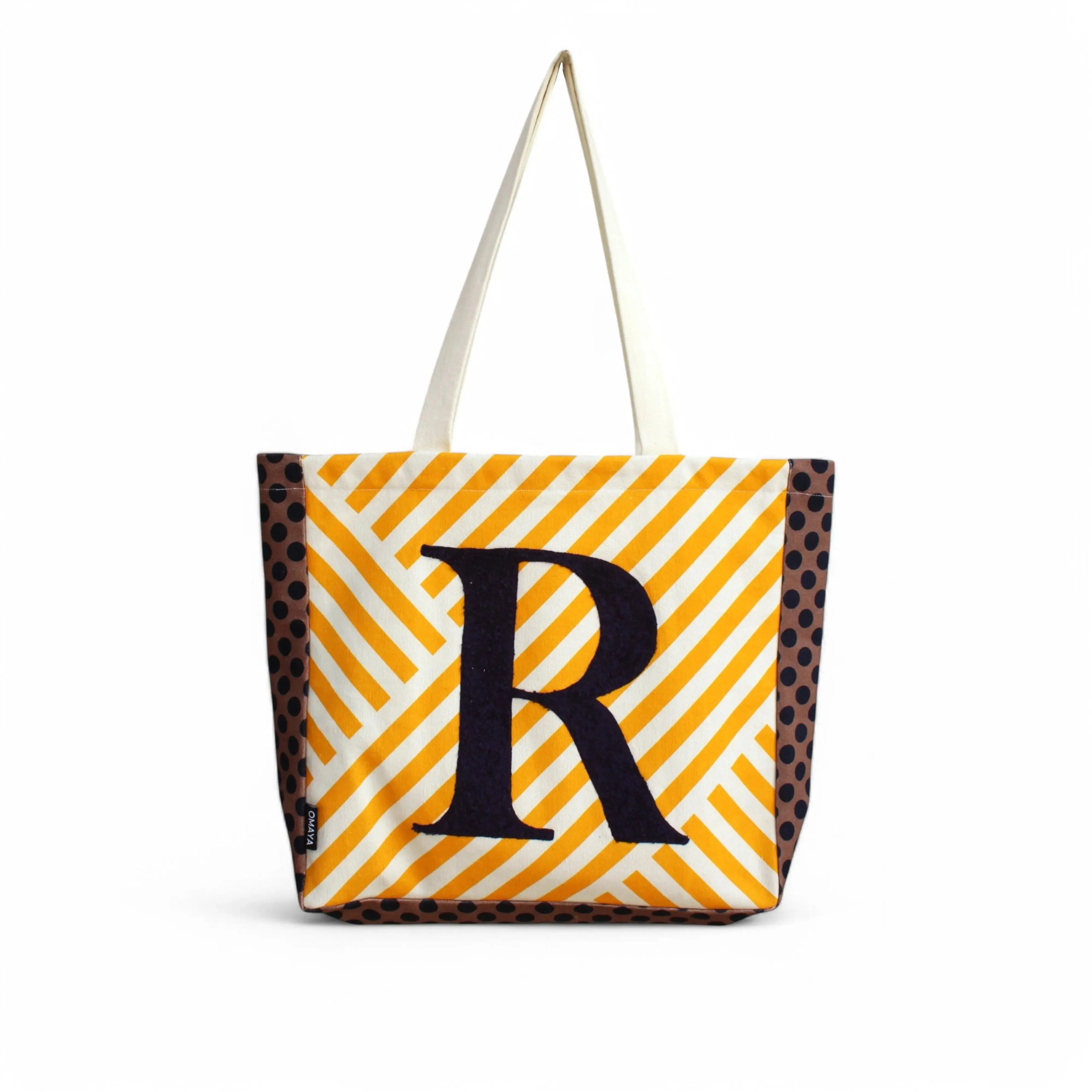 House of Omaya ( R )Alphabet Printed Customizable Embroidery Name Initial Canvas Tote bag 34x36 cm. Personalized tote bag Name Initial tote bag