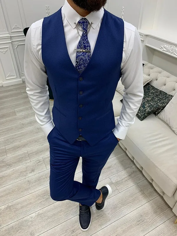 Indigo Slim Fit Peak Lapel Plaid Suit by GentWith | Worldwide Shipping
