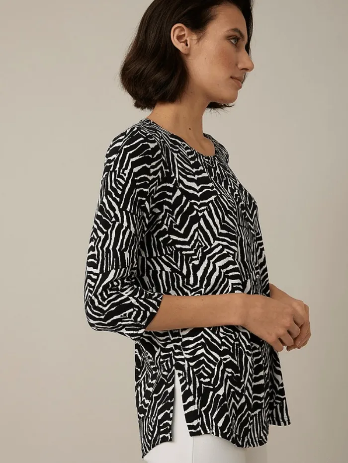 Joseph Ribkoff T Black & Vanilla Abstract Print Top 221312 110