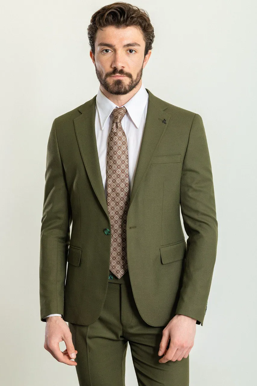 Khaki Slim Fit Notch Lapel 2 Piece Suit for Men | GentWith