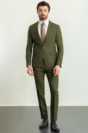 Khaki Slim Fit Notch Lapel 2 Piece Suit for Men | GentWith