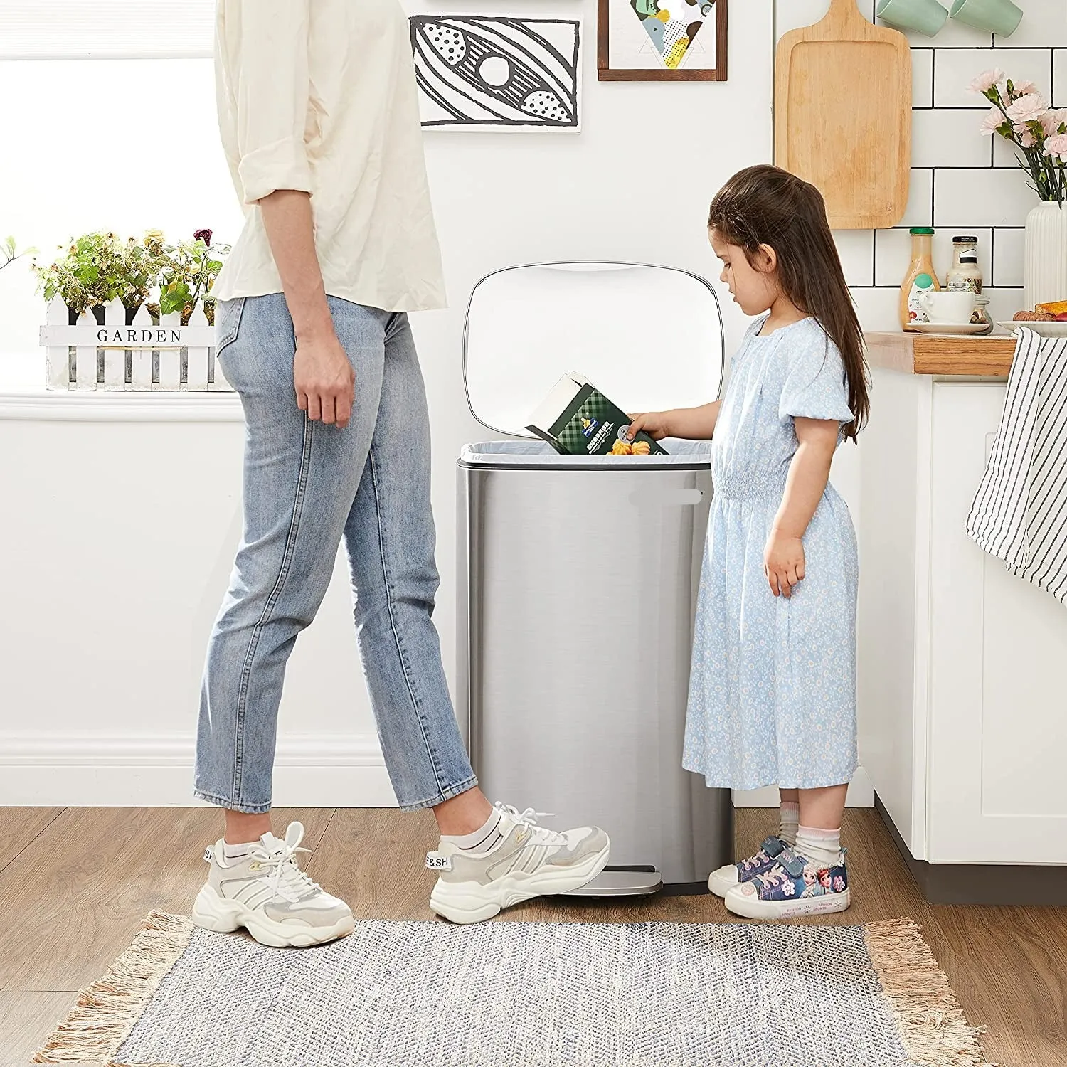 Kitchen Trash Garbage Can, Pedal Stainless Steel Rubbish Bin 13.2 Gal (50L) with Plastic Inner Bucket